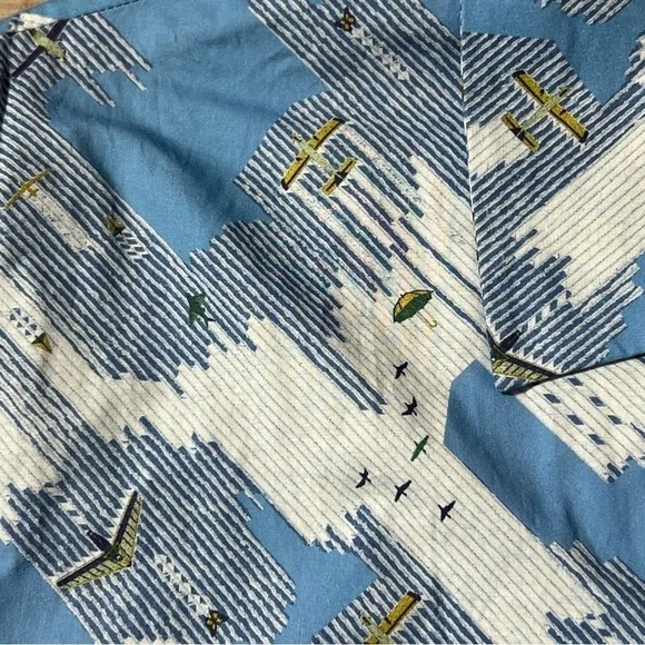 A.P.C. Chemisette Lloyd Short Sleeve Liberty Airplane Printed Shirt SizeXL NEW